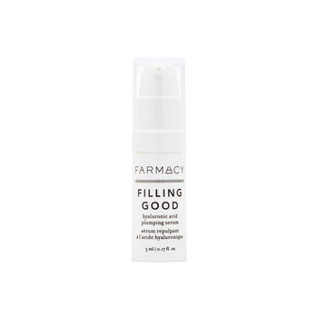 A bottle of Farmacy's Filling Good Mini Hyaluronic Acid Plumping Serum