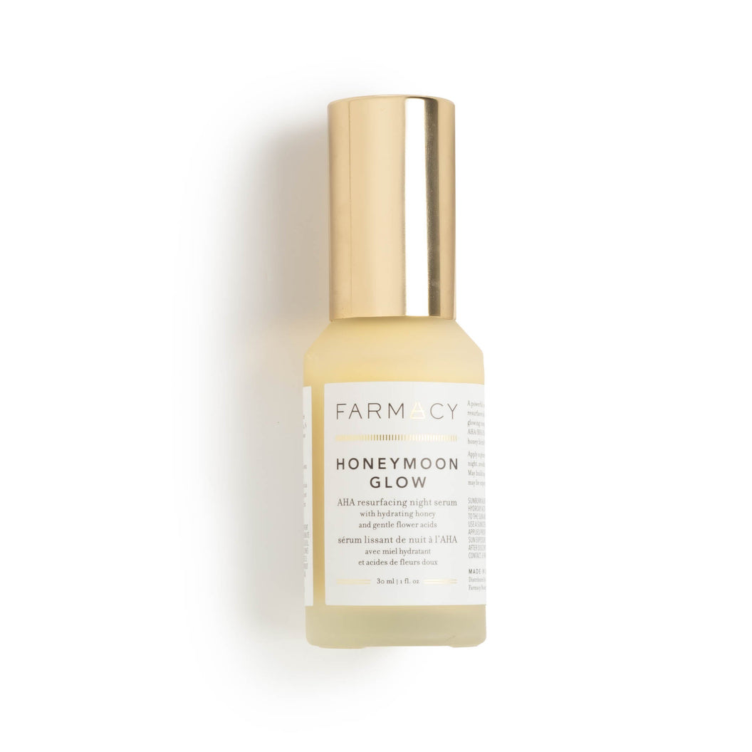 A bottle of Farmacy's Honeymoon Glow AHA Resurfacing Night Serum