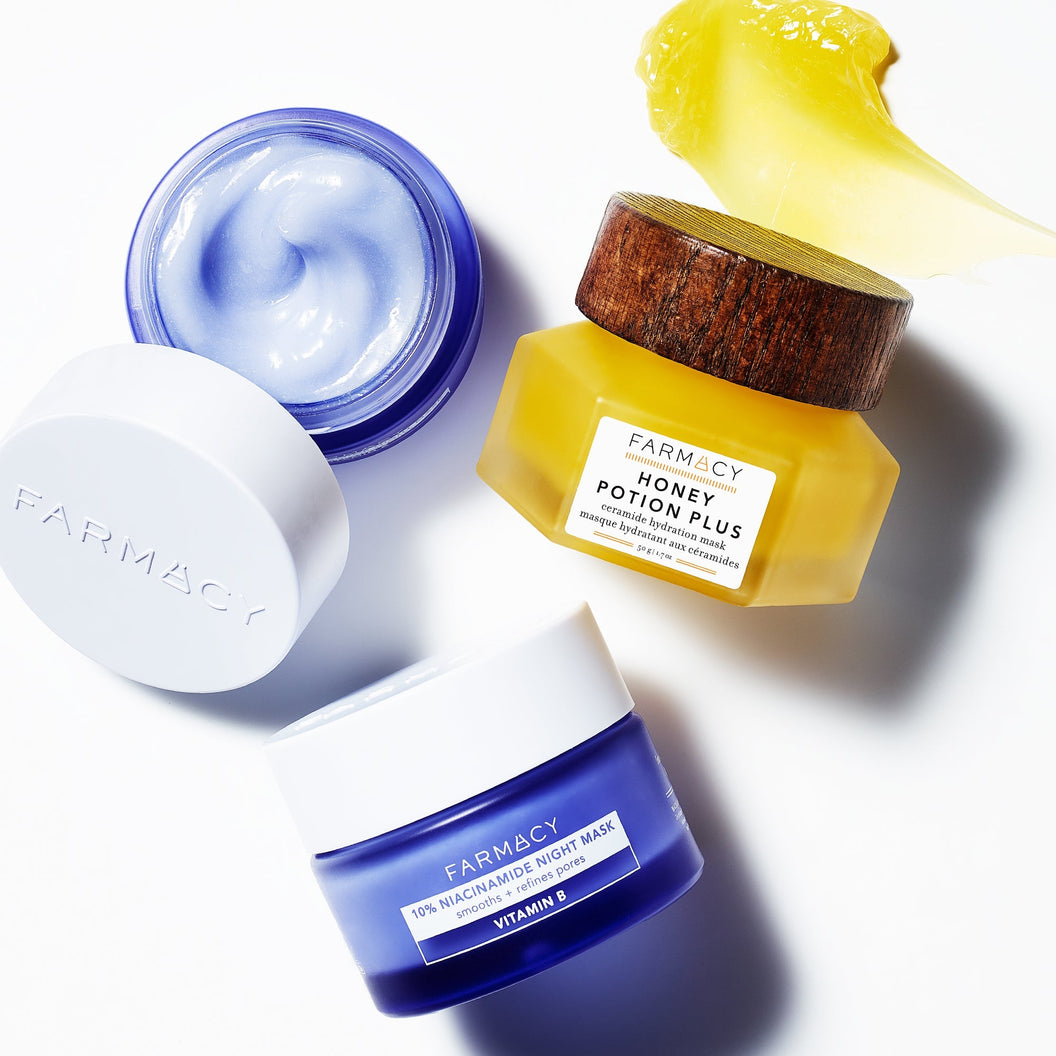 An open bottle of the 10% Niacinamide Night Mask and Honey Potion Plus